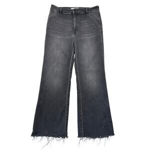 Kancan Flare Jeans High Rise Faded Black Denim Cropped Ankle Flare 9 Raw Hem 28"